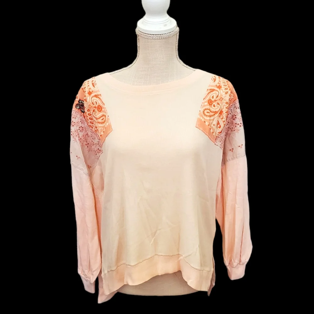 We The Free Women's Paisley Eyelet Patchwork FEELIN IT Top Size M